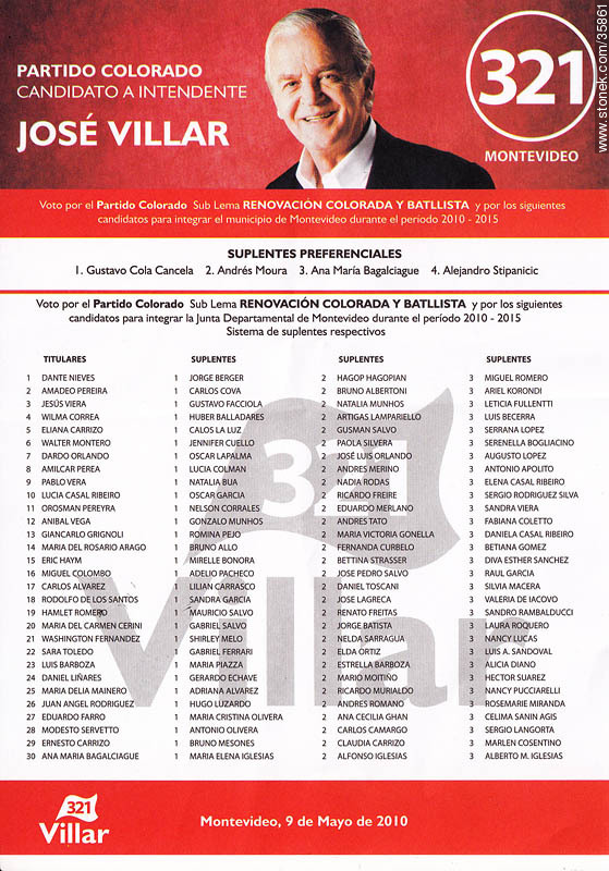 Municipal election 2010 candidate list. - Department of Montevideo - URUGUAY. Photo #35861