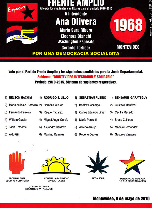 Elecciones municipales de Montevideo. 9 de mayo 2010. Lista 1968 - Departamento de Montevideo - URUGUAY. Foto No. 35846
