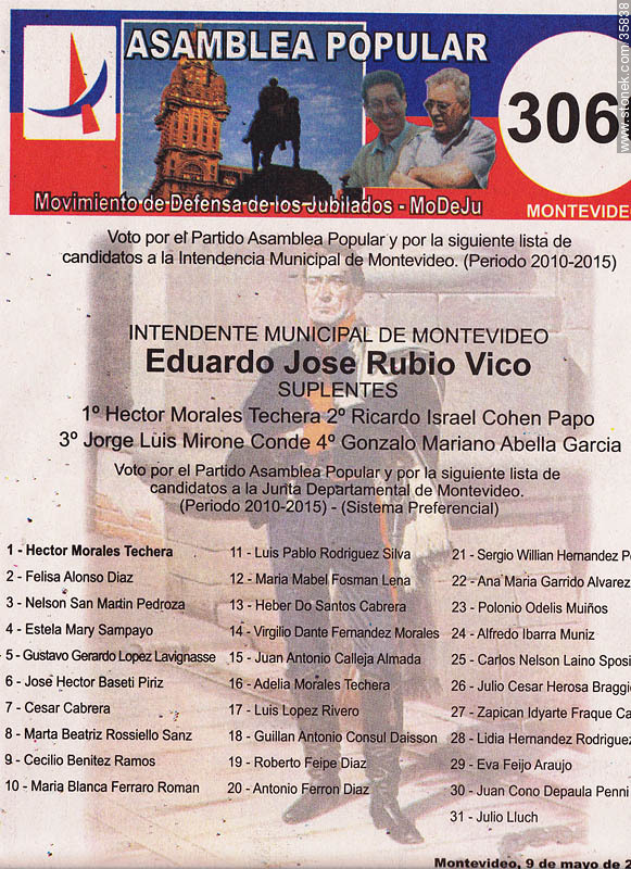 Municipal election 2010 candidate list. - Department of Montevideo - URUGUAY. Photo #35838