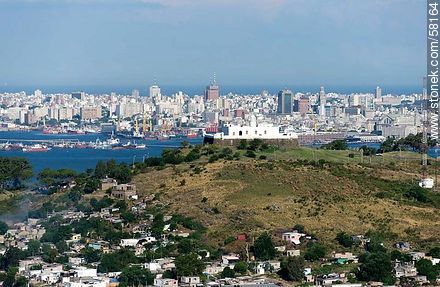 Aerial view of Cerro, its fortress, the bay and the city of Montevideo - Department of Montevideo - URUGUAY. Photo #58164