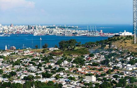 Aerial view of Cerro, its fortress, the bay and the city of Montevideo. Barrio Casabó - Department of Montevideo - URUGUAY. Photo #58155