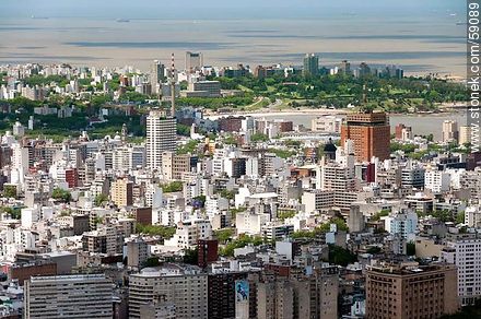 Aerial view of the neighborhoods Centro, Cordon and Punta Carretas - Department of Montevideo - URUGUAY. Photo #59089