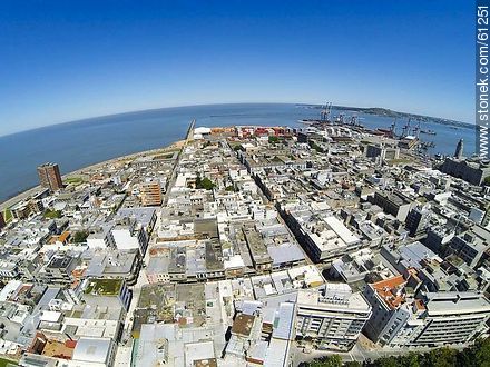Aerial view of the Sarandi pedestrian and breakwater, and Washington Street - Department of Montevideo - URUGUAY. Photo #61251
