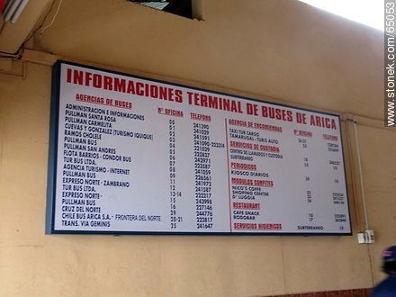 Terminal de ómnibus de Arica. Cartel de informaciones - Chile - Otros AMÉRICA del SUR. Foto No. 65053