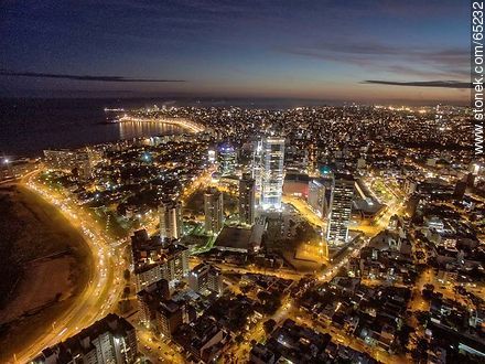 Nocturnal aerial photo of the Rambla Armenia and World Trade Center Montevideo - Department of Montevideo - URUGUAY. Photo #65232