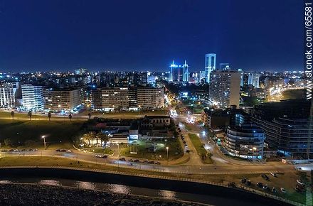Aerial night view of the rambla and Luis Alberto de Herrera Ave. - Department of Montevideo - URUGUAY. Photo #65581