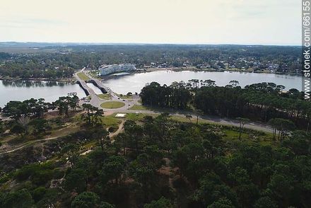 Aerial photo of the river Maldonado and its undulating bridge - Punta del Este and its near resorts - URUGUAY. Photo #66155