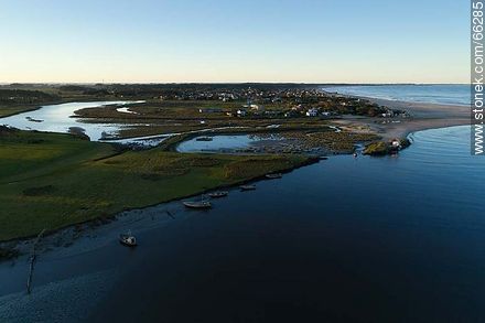 Aerial view of Valizas stream at sunset near its mouth - Department of Rocha - URUGUAY. Photo #66285