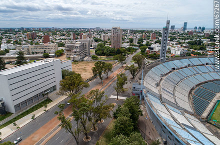 Aerial view of Avenida Ricaldoni, Health Area, medical schools, Estadio Centenario - Department of Montevideo - URUGUAY. Photo #67267