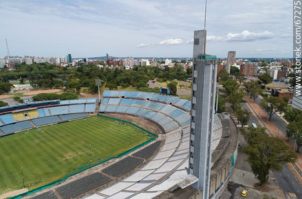 Aerial view of the keep and a sector of the Centenary Stadium - Department of Montevideo - URUGUAY. Photo #67275