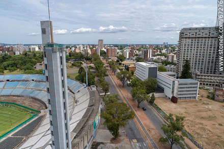 Aerial view of Avenida Ricaldoni, Health Area, medical schools, CUDIM, Centenary Stadium - Department of Montevideo - URUGUAY. Photo #67276