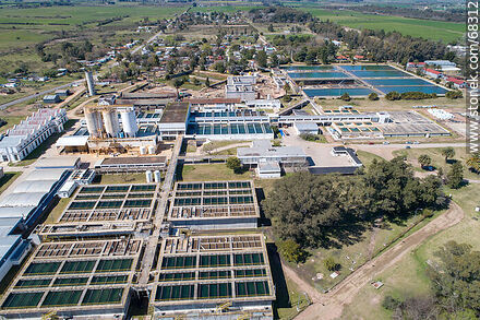 Aerial view of the town and OSE's water treatment plant - Department of Canelones - URUGUAY. Photo #68312