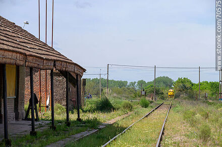 Old railroad station of Montes. A locomotive is approaching - Department of Canelones - URUGUAY. Photo #70575