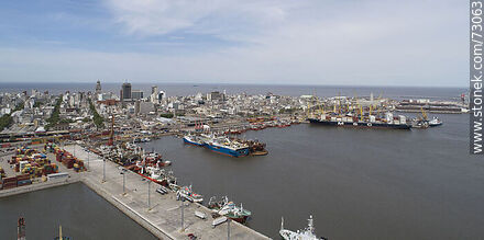 Aerial view of Pier C, the harbor and the Old City. - Department of Montevideo - URUGUAY. Photo #73063