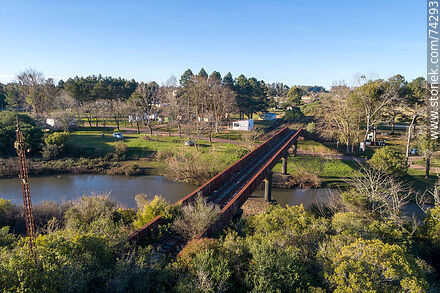 Aerial view of the bridge on Route 7 over Fraile Muerto creek - Department of Cerro Largo - URUGUAY. Photo #74293