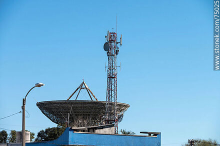 Antel ground station in Manga.  Large parabolic antenna - Department of Montevideo - URUGUAY. Photo #75025