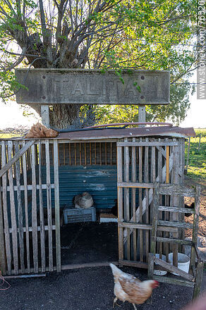 Talita train station. Station sign behind a chicken coop - Department of Florida - URUGUAY. Photo #76320