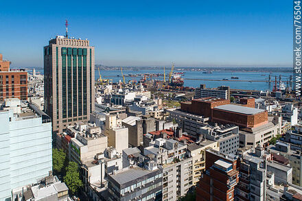 Aerial view of the Radisson Victoria Plaza Hotel, Adela Reta Hall of SODRE and Montevideo bay - Department of Montevideo - URUGUAY. Photo #76504