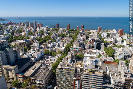 Aerial view of Convención Street, the towers of the Rambla Sur and the Río de la Plata. - Department of Montevideo - URUGUAY. Photo #76495