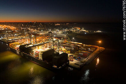 Aerial view of the Port of Montevideo at sunrise. - Department of Montevideo - URUGUAY. Photo #76785