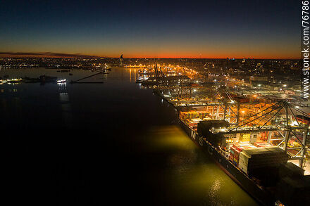 Aerial view of the Port of Montevideo at sunrise. - Department of Montevideo - URUGUAY. Photo #76786