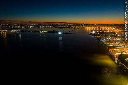 Aerial view of the Port of Montevideo at sunrise. - Department of Montevideo - URUGUAY. Photo #76787