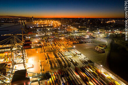 Aerial view of the Port of Montevideo at sunrise - Department of Montevideo - URUGUAY. Photo #76791