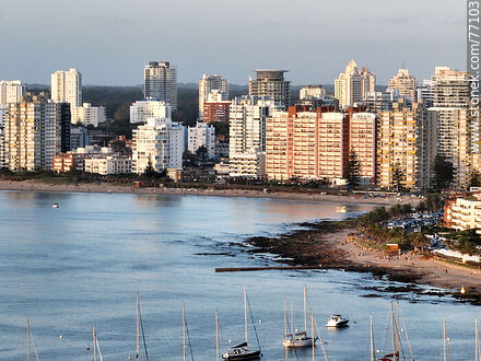 Aerial view of towers of Mansa beach. Mailhos Pier - Punta del Este and its near resorts - URUGUAY. Photo #77103