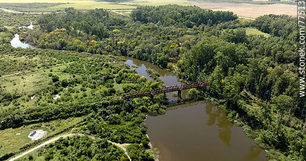Vista aérea del puente ferroviario sobre el río San José - Departamento de San José - URUGUAY. Foto No. 77513