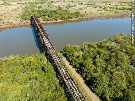 Aerial view of the old railroad bridge over the Arapey Grande River - Department of Salto - URUGUAY. Photo #81158