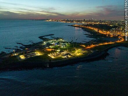 Aerial view of Punta Brava south of Montevideo at sunset - Department of Montevideo - URUGUAY. Photo #82865