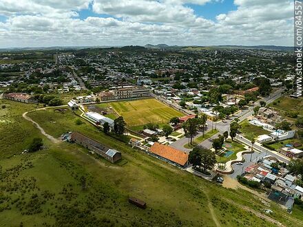 Aerial view of the former Minas train station transformed into a sports center (2023). Minas Station Club - Lavalleja - URUGUAY. Photo #84557