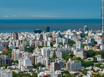 Aerial view of buildings in the city of Pocitos and Punta Carretas - Department of Montevideo - URUGUAY. Photo #85358