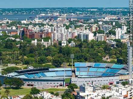 Aerial view of the Centenario stadium and the city - Department of Montevideo - URUGUAY. Photo #85294