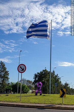 Uruguayan flag at the traffic circle of route 3 and Artigas Ave. - Artigas - URUGUAY. Photo #85516