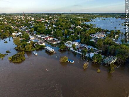 Aerial view of the river station and port of Bella Union flooded by the rising Uruguay River - Artigas - URUGUAY. Photo #85537
