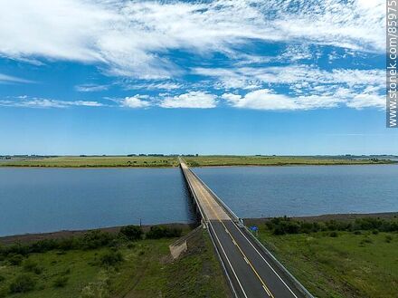 Aerial view of the road bridge on route 3 over the Arapey river - Department of Salto - URUGUAY. Photo #85975