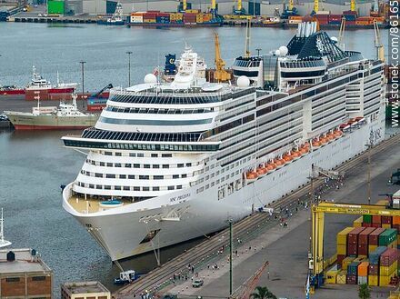 Aerial view of the cruise ship MSC Preziosa in port - Department of Montevideo - URUGUAY. Photo #86165