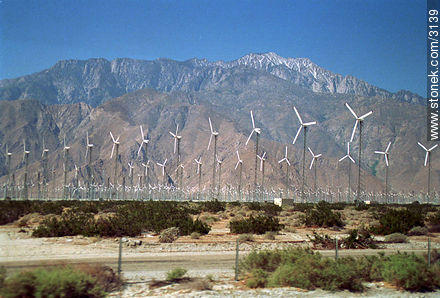 Windmills near the Rocky Mountains. -  - USA-CANADA. Photo #3139